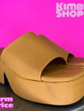 Princess Polly Brown Chunky Block Heel Slip-On Platform Sandal US 8 UK 6 EU 39